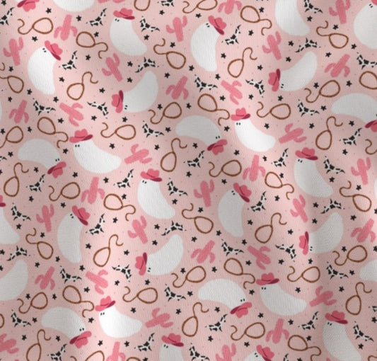 Pattern of pink and white shapes on a pink background